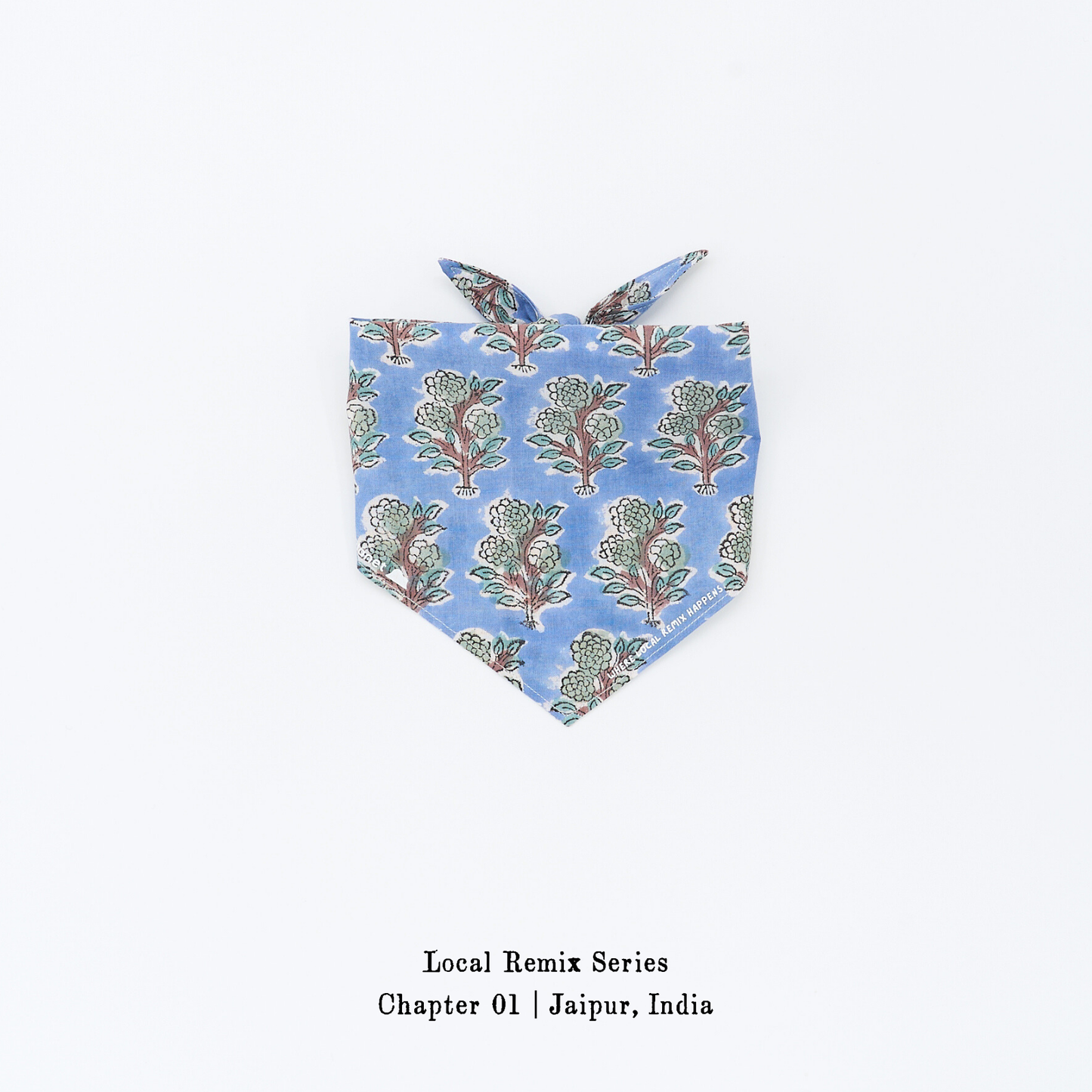 Yellow Planet® Local Remix Triangle Bandana Vol. 2 in Springtime_Grove, hand block printed cotton from Jaipur, product image on white background.